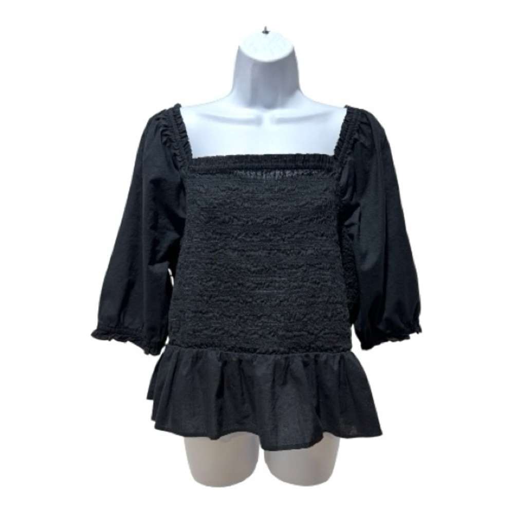 LOFT Women’s XL Black Smocked Peplum Top On or Off Shoulder Cotton